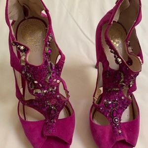 vince camuto pink stones  Cage Strap Back Zip heeled sandals pink size 8.5